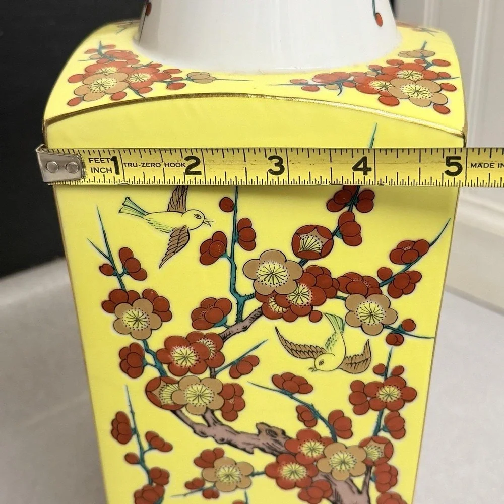 Chinese Square Flower Vase Fine Porcelain Hand Glazed Gold Imperial Yellow 16